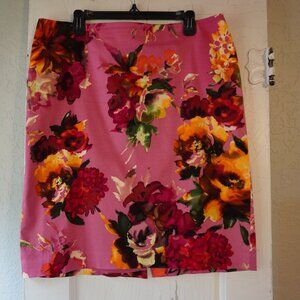 Talbots Pink Floral Pencil‎ Skirt Size 16 Bold Autumn Colors